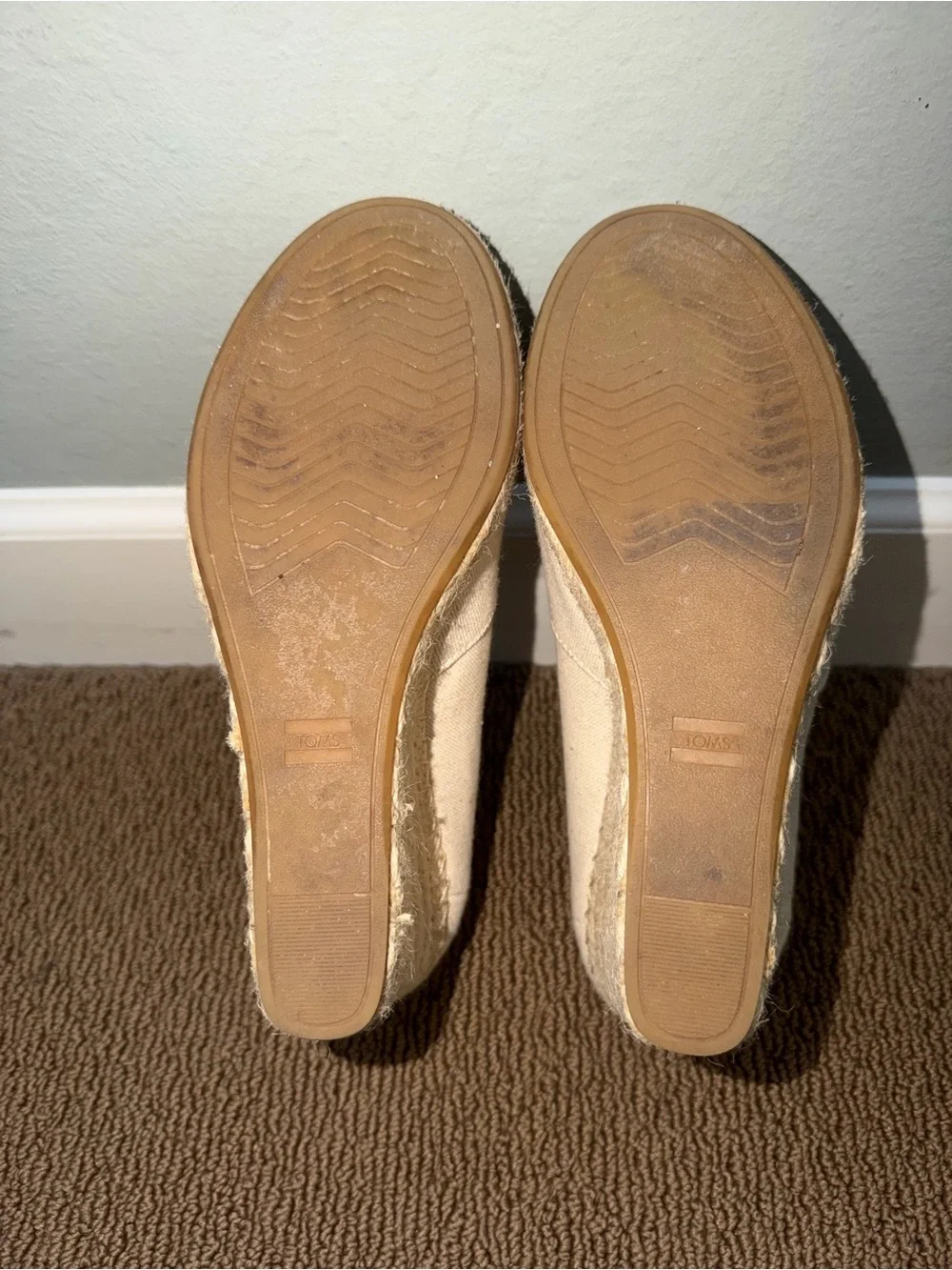 Toms Cream Canvas Espadrille Peep-Toe Wedge
